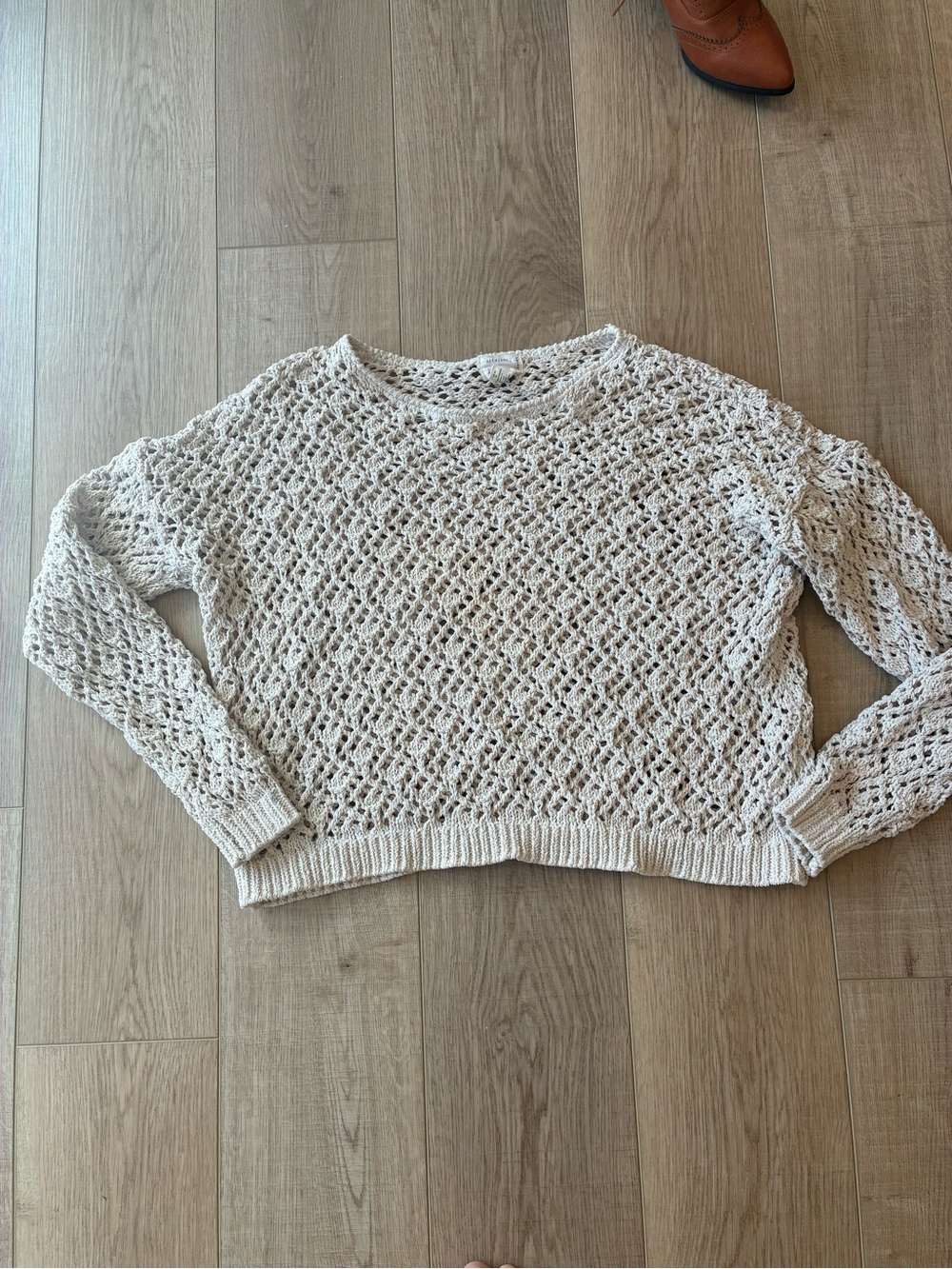 Nicole Miller Atelier Beige crochet open knit sweater oversized medium Fall